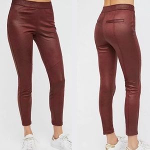 FREE PEOPLE FAUX LEATHER LEGGINGS BURGUNDY